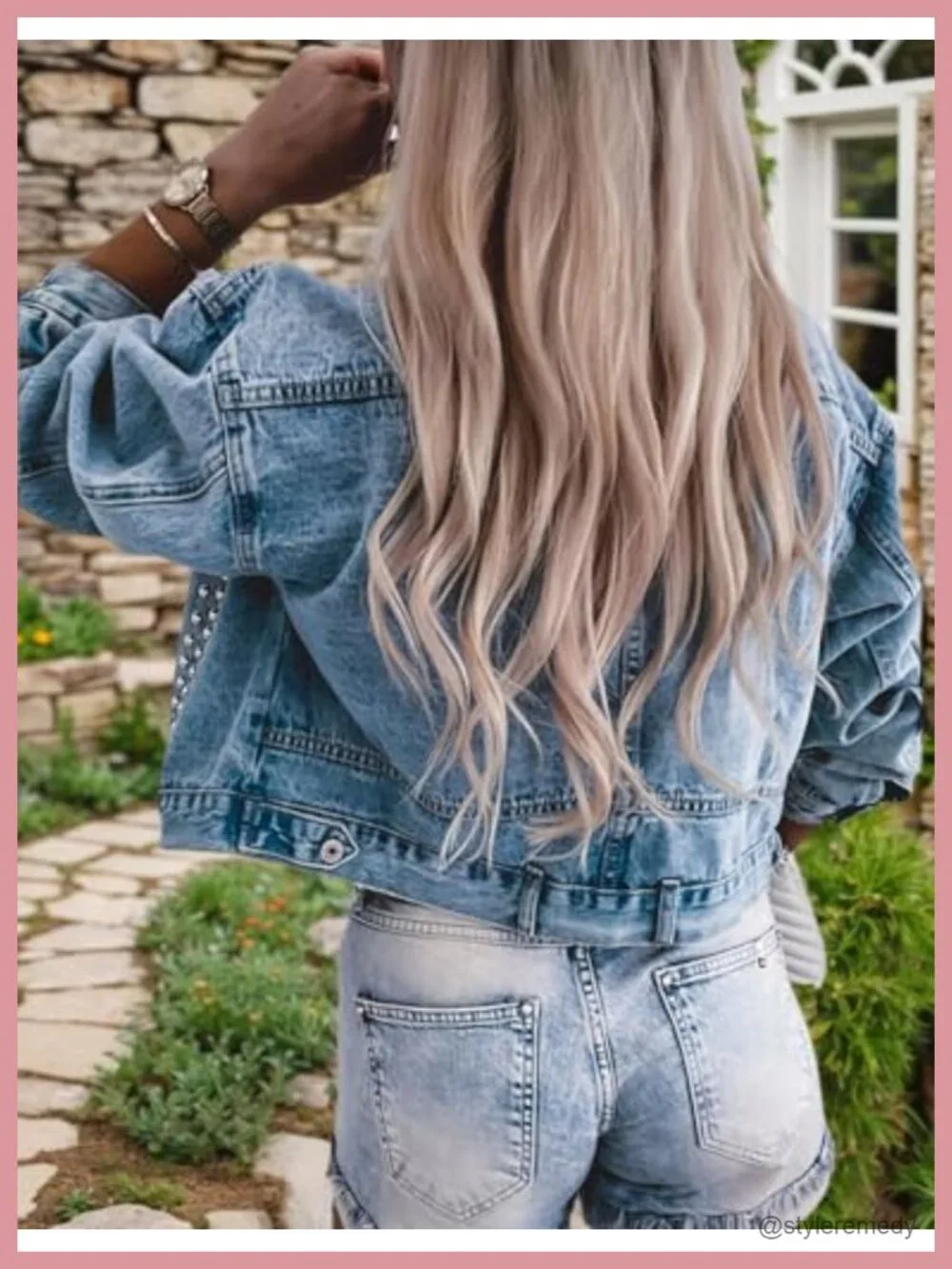 Rivet Studded Denim Jacket Women's Cropped Casual Jean Coat with 85% Cotton